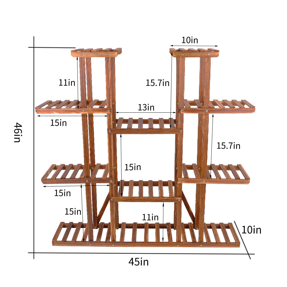 Tall 11-Level Wooden Plant Stand