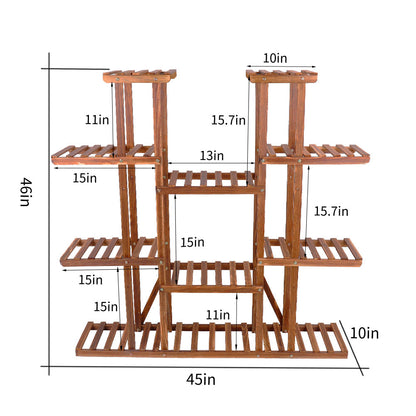 Tall 11-Level Wooden Plant Stand