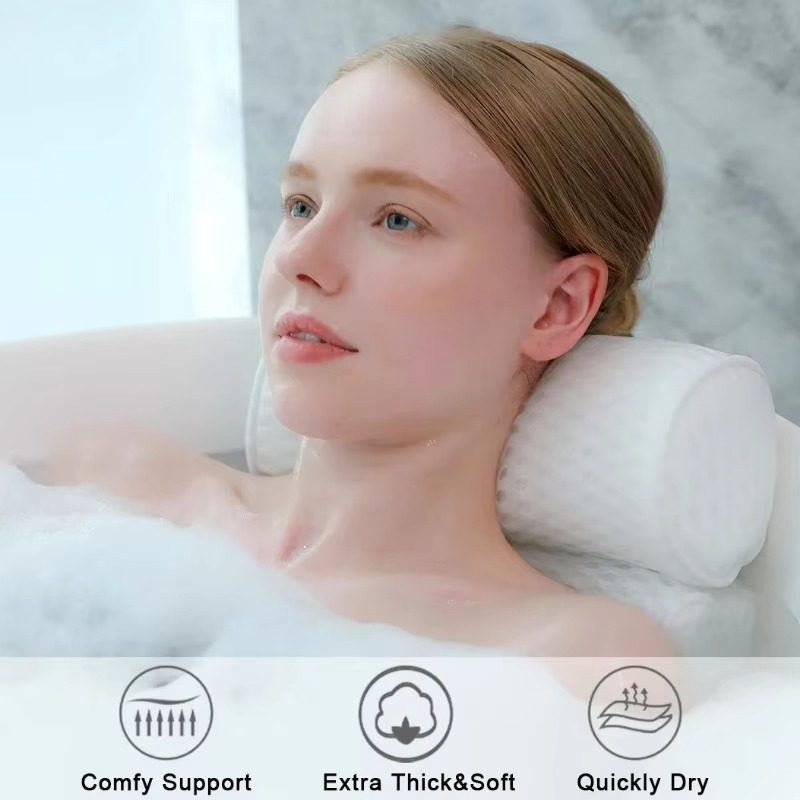 Plush Spa Bath Pillow with Breathable Mesh Support