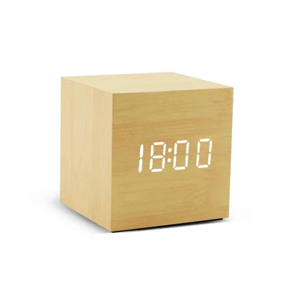 Compact Digital Wooden Alarm Clock with Temperature Display