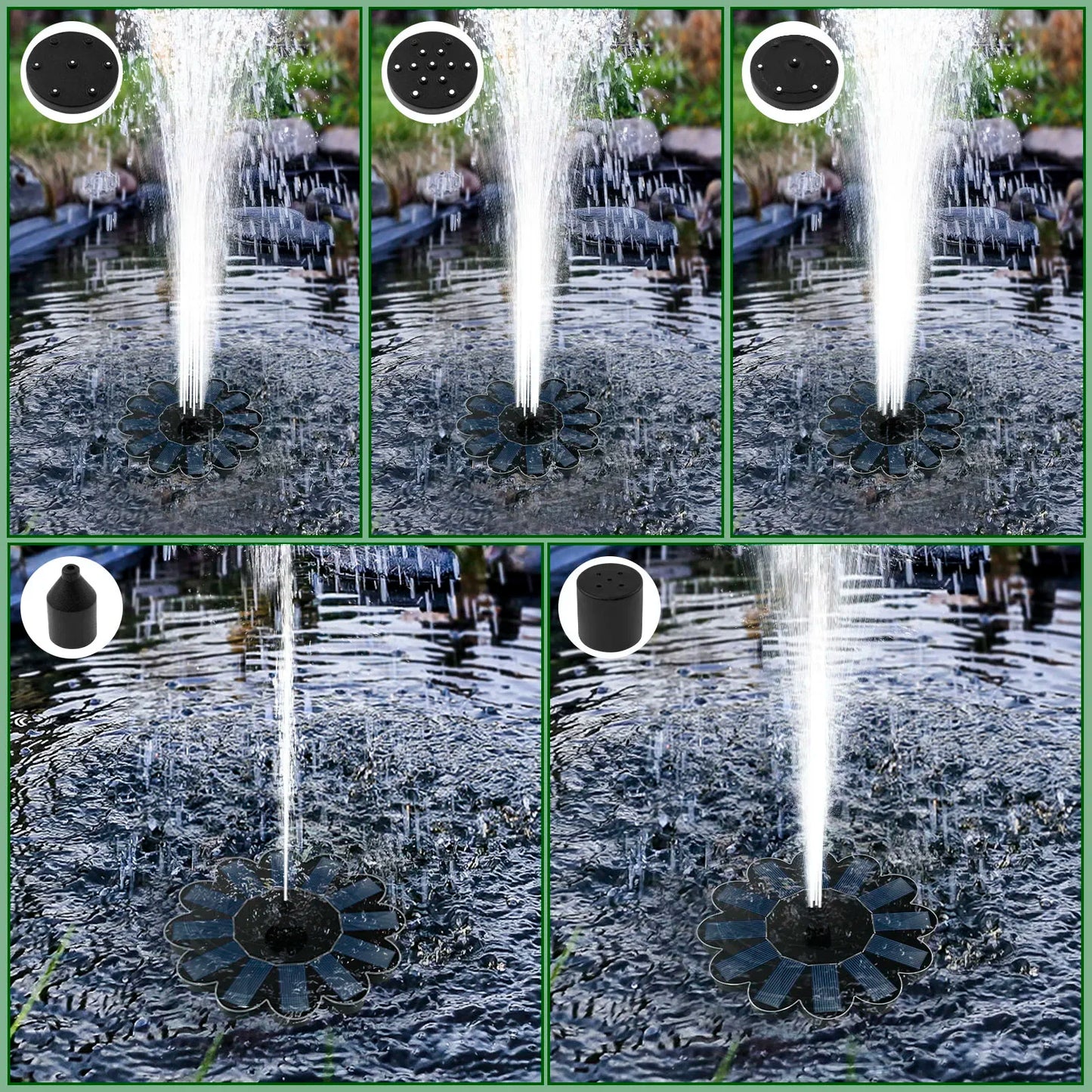 Solar Powered Garden Water Fountain with 5 Spray Nozzles