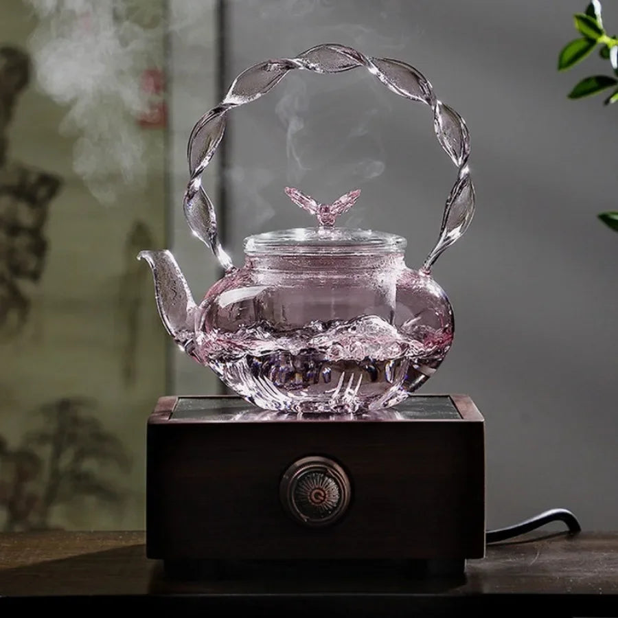 Delicate Flower Top Clear Glass Tea Pot Infuser