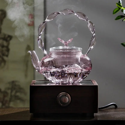 Delicate Flower Top Clear Glass Tea Pot Infuser