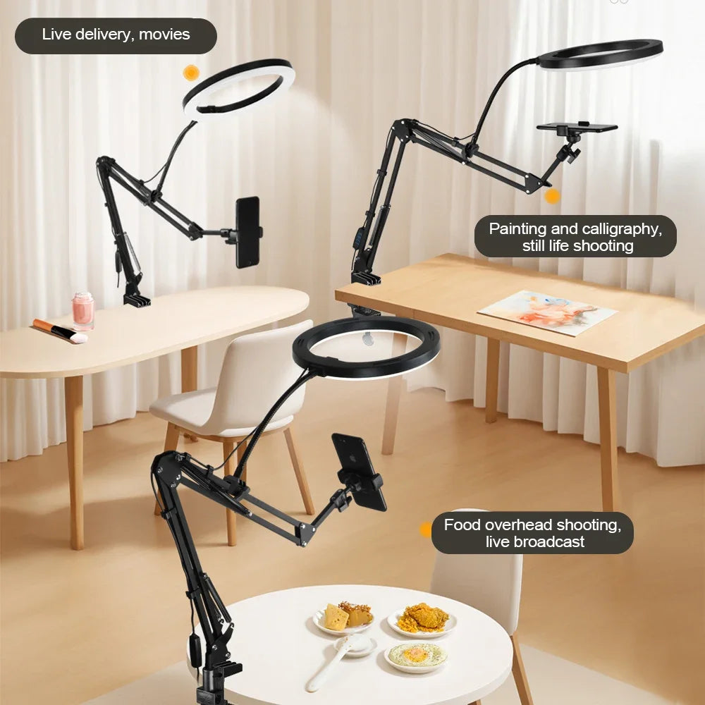 Portable LED Ring Light with Adjustable Arm & Phone Mount