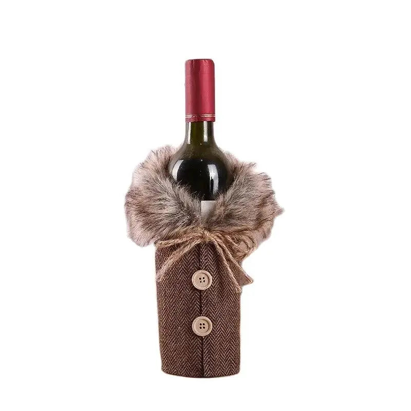 Warm Furry Christmas Wine Bottle Cover