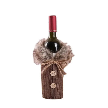 Warm Furry Christmas Wine Bottle Cover
