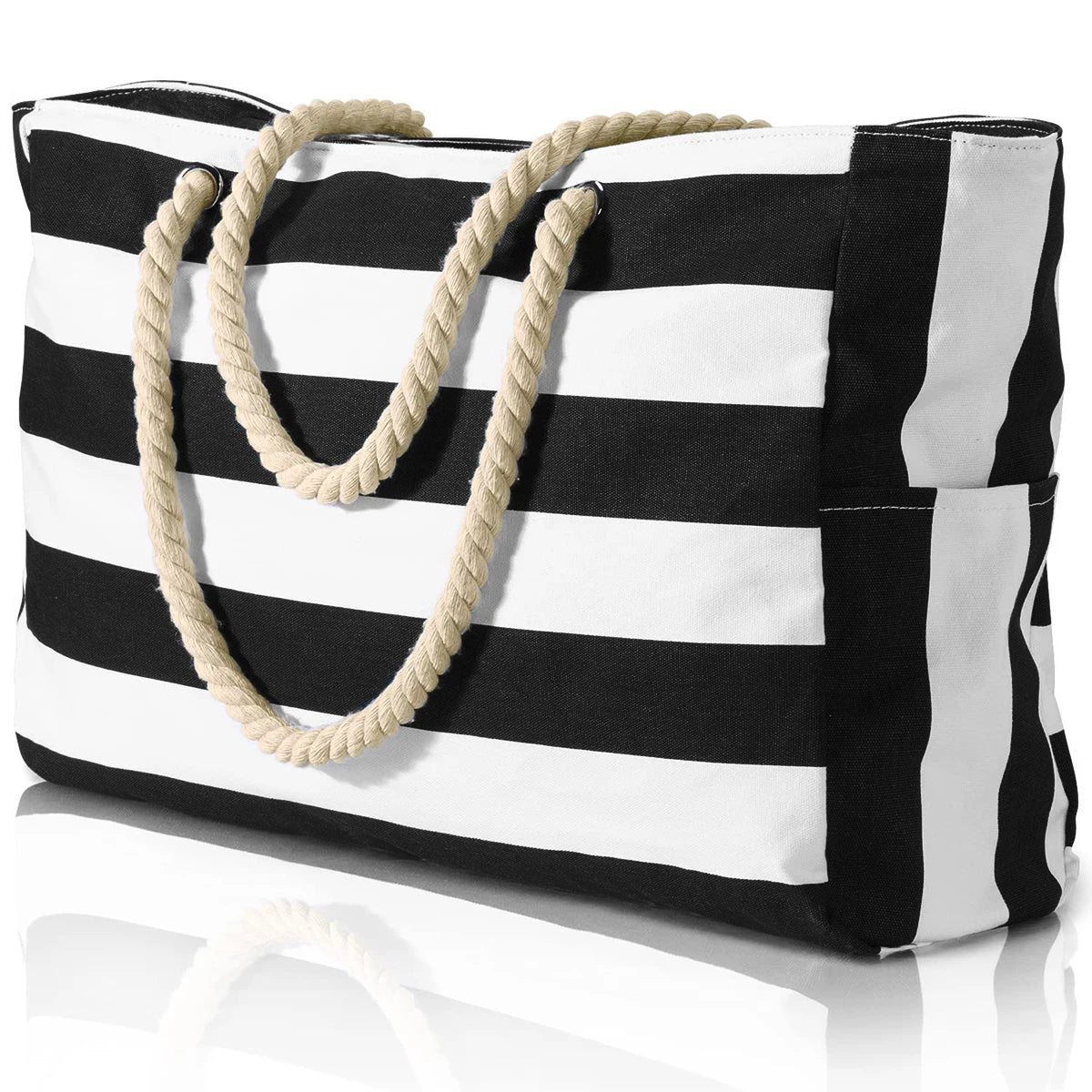Stylish Striped Beach Tote Bag with Zipper