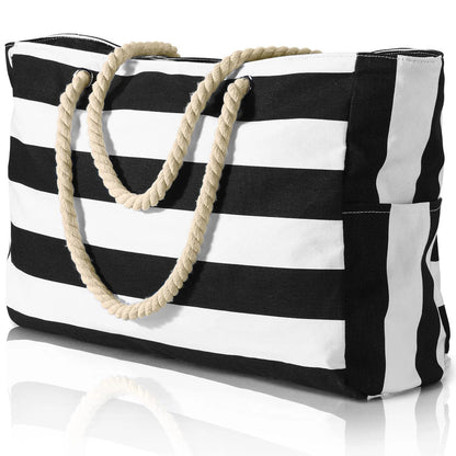 Stylish Striped Beach Tote Bag with Zipper