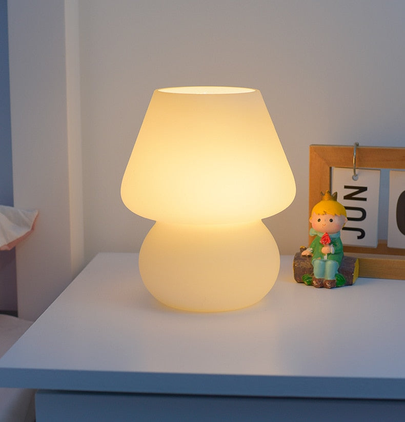 Glass Table Lamp in Fun Mushroom Design