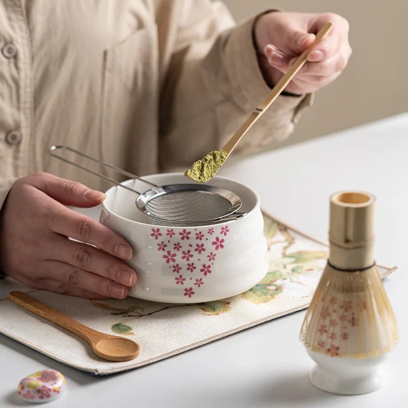 Japanese Tea Set 8pc Cherry Blossom Ceramic Bowl
