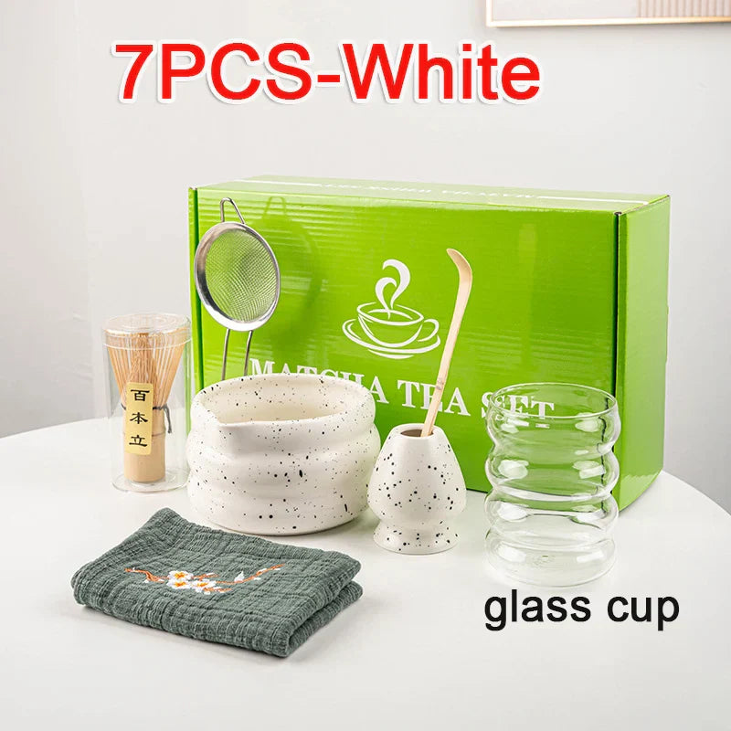 Natural Bamboo Matcha Tea Set 7 Piece Ceramic
