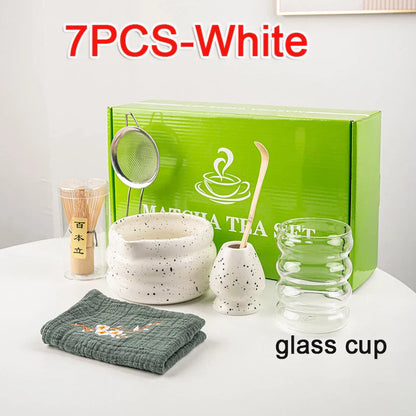 Natural Bamboo Matcha Tea Set 7 Piece Ceramic