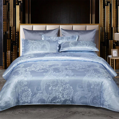 Elegant Soft Gold Blue Patterned Duvet Cover