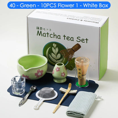 Green Tea Set 10-Piece Bamboo Ceramic Standard Size