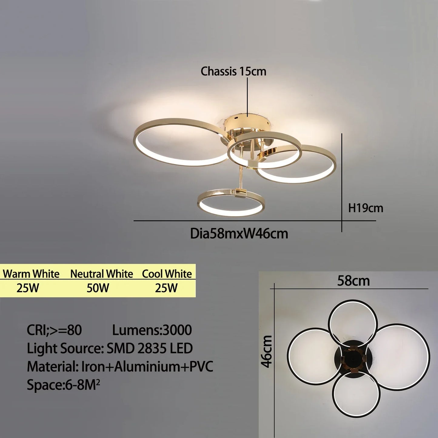 Bright Adjustable LED Chandelier Light with Remote