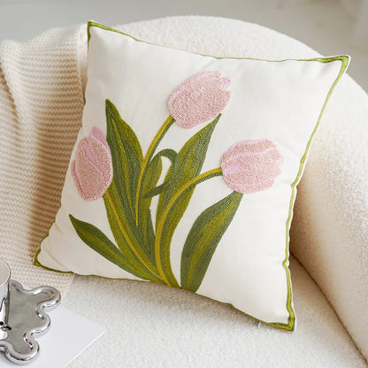 Colorful Floral Embroidered Pillow Case