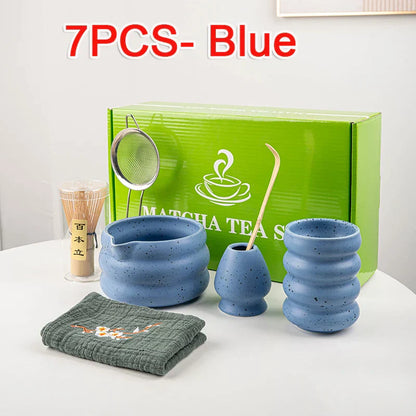 Natural Bamboo Matcha Tea Set 7 Piece Ceramic