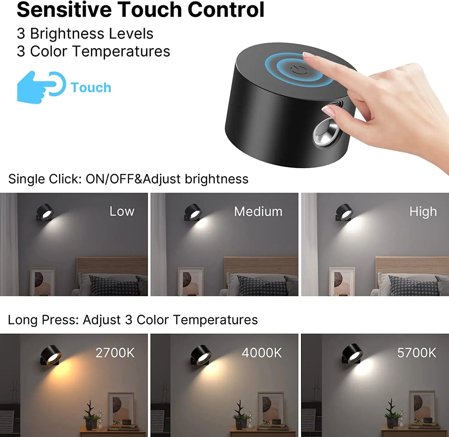 Smart LED Wall Lights with Dimmer Touch Control