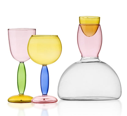 Colorful Glass Chalice and Carafe Set