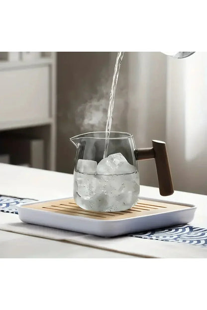Elegant Wooden Handle Glass Teapot