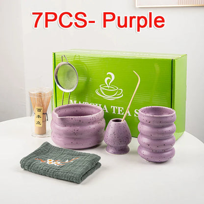 Natural Bamboo Matcha Tea Set 7 Piece Ceramic