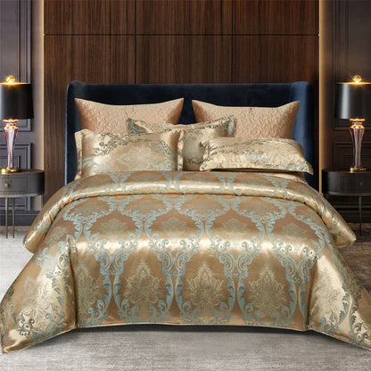 Elegant Soft Gold Blue Bedding Duvet Cover