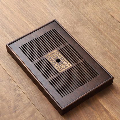 Large Wooden Tea Serving Tray with Built-in Water Container