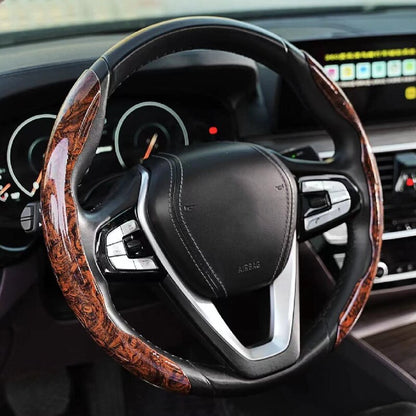 GripMax | Anti-Slip Wooden Pattern Steering Wheel Cover
