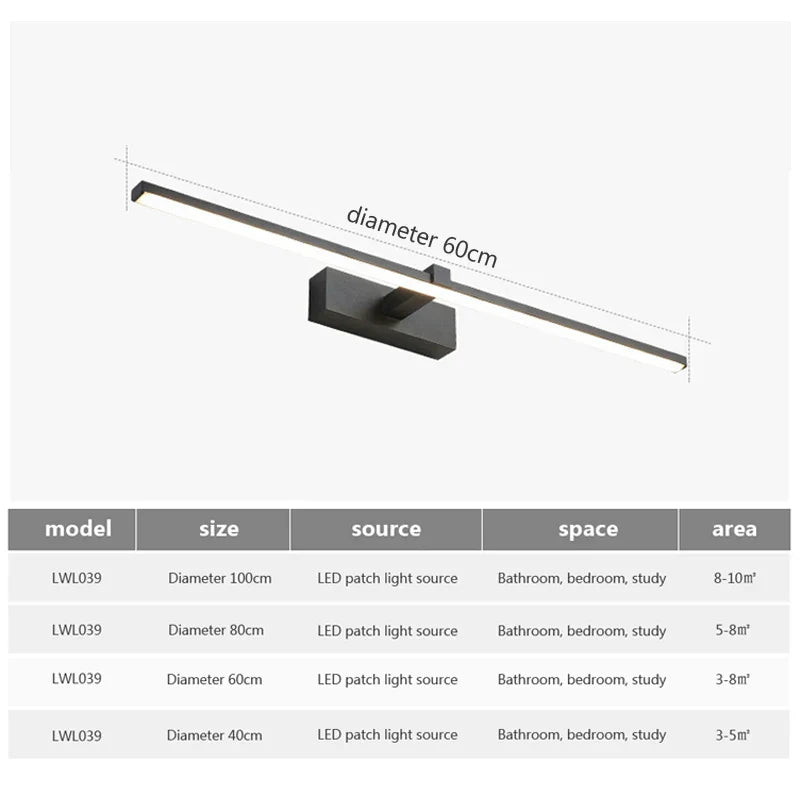 Bright LED Bathroom Wall Light with Adjustable Color