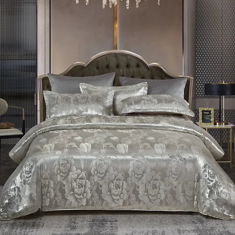 Elegant Soft Gold Blue Patterned Duvet Cover
