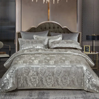 Elegant Soft Gold Blue Patterned Duvet Cover