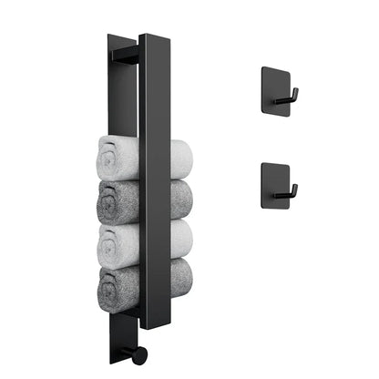 Sleek Adhesive Wall Towel Holder in Silver and Black