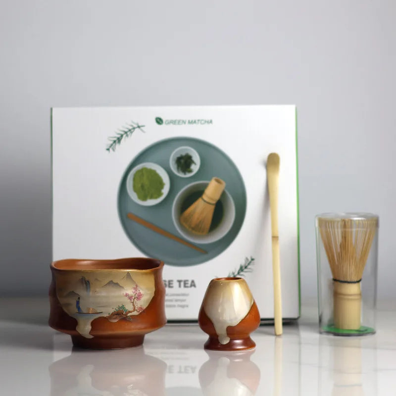 Traditional Green Tea Set Ceramic Bamboo Style