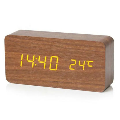 Stylish Wooden LED Clock with Alarm and Temperature