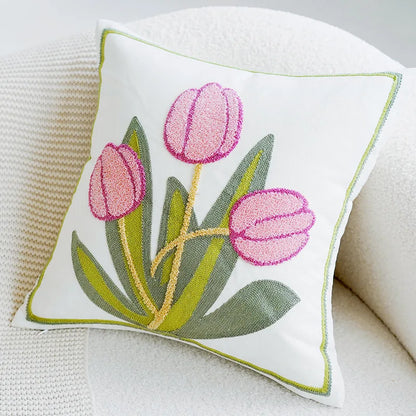 Colorful Floral Embroidered Pillow Case