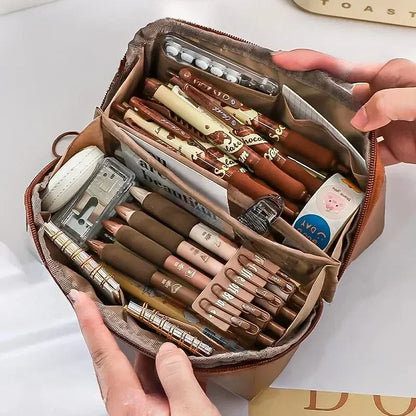 Clear Pencil Case with 10 Compartments for Kids