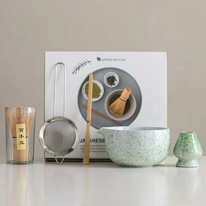 Simple Green Tea Bowl Set with Whisk - Cofik