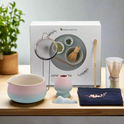 Traditional Green Tea Ceramic Set with Bamboo Handle