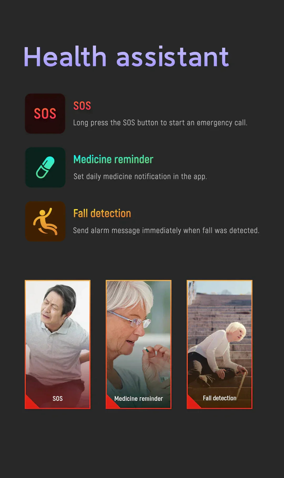 Elderly GPS Watch with Fall Alert and Tracker