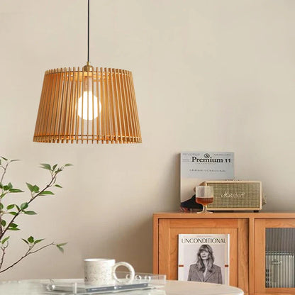 Rustic Wooden Hanging Cage Lamp