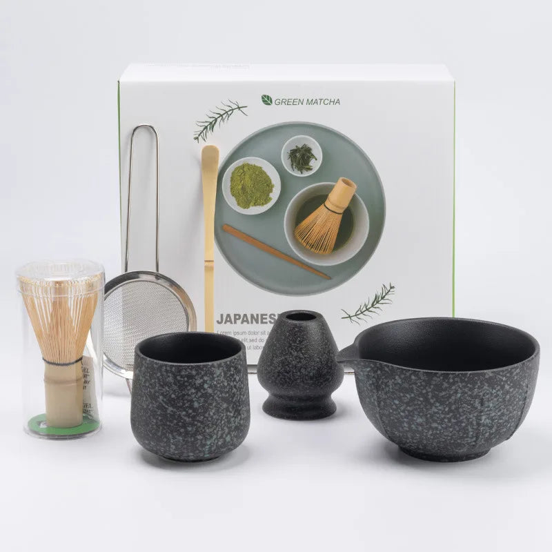 Traditional Japanese Matcha Tea Bowl Set with Whisk