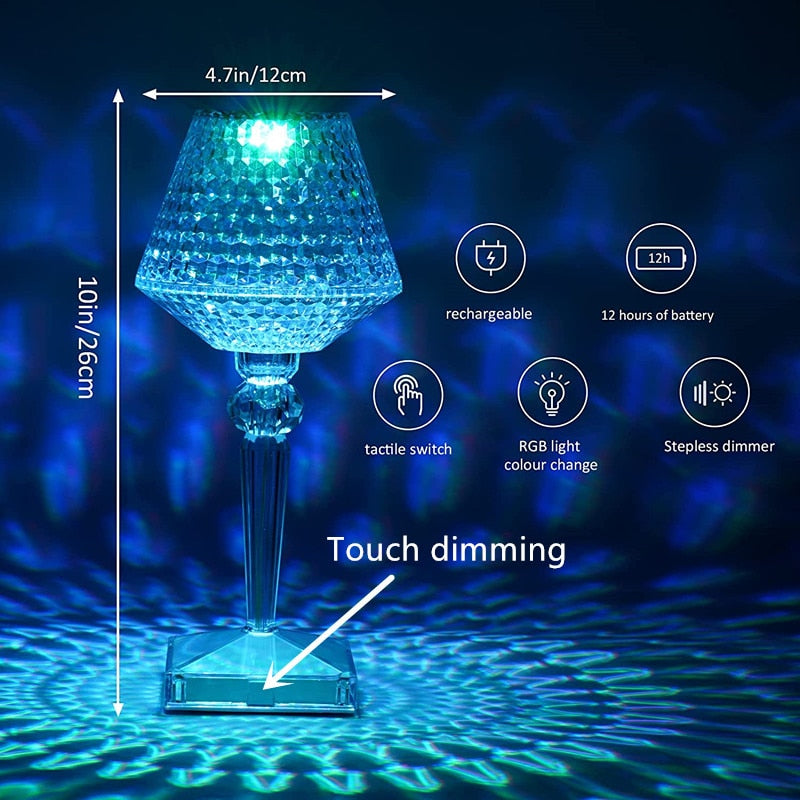 Sparkling Crystal Desk Lamp with USB Recharge