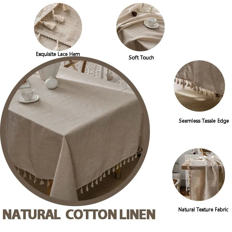 Soft Rectangular Tablecloth with Tassels for Dining Table
