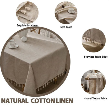 Soft Rectangular Tablecloth with Tassels for Dining Table