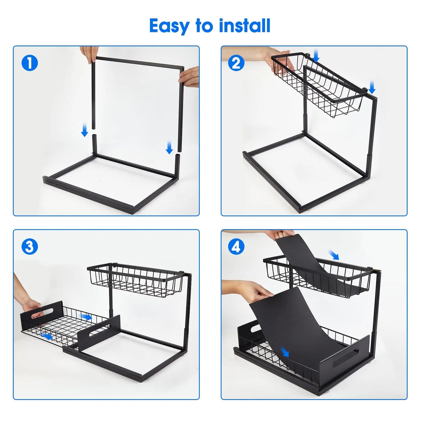 2-Tier Under Sink Rollout Storage Cabinet Organizer