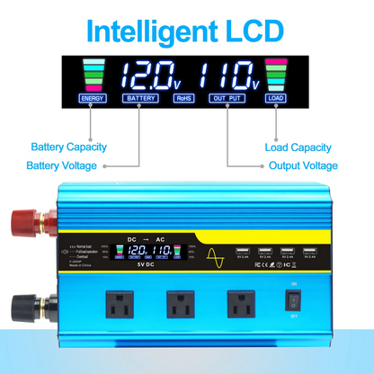 4000W Pure Sine Wave Inverter 12V/24V to 110V/220V Converter