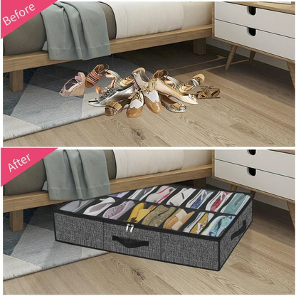 Compact Underbed Shoe Storage Rack 12 Pair Holder