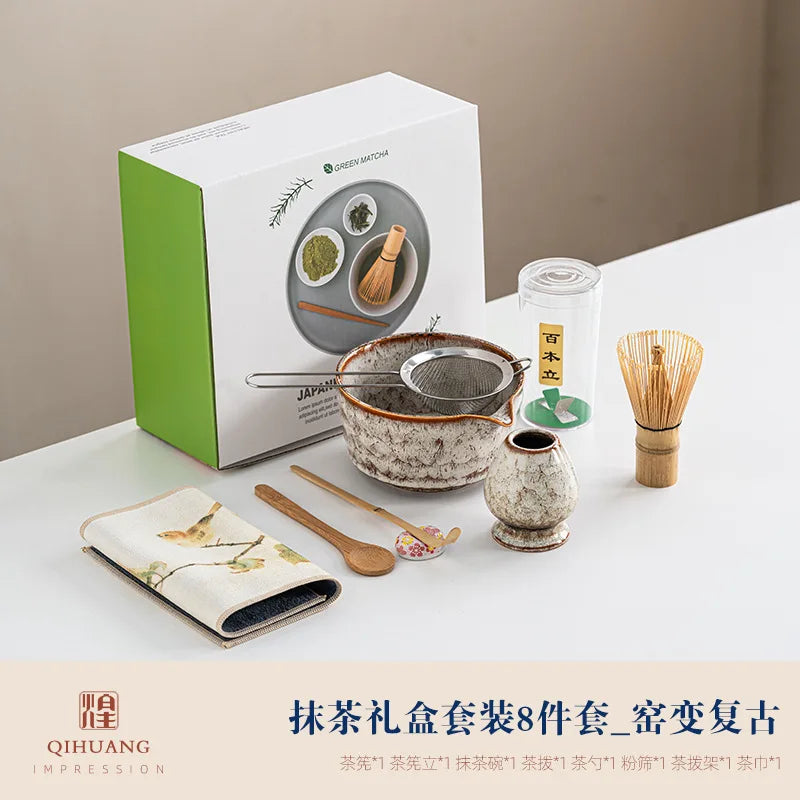 Green Tea Ceramic Set 8 Piece with Bamboo Whisk