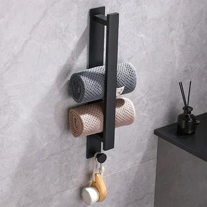 Sleek Adhesive Wall Towel Holder in Silver and Black - Cofik