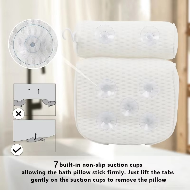Plush Spa Bath Pillow with Breathable Mesh Support